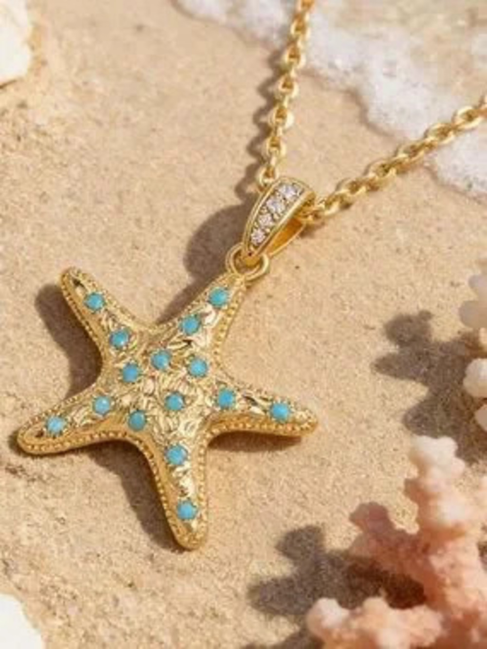 Anthropologie Gold Starfish Necklace with Turquoise Accents